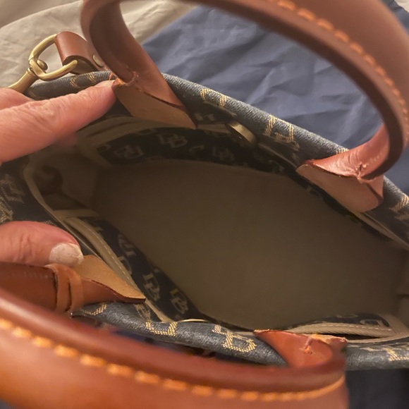 New (no tags) small satchel bag denim with brown leather trim - Picture 4 of 4